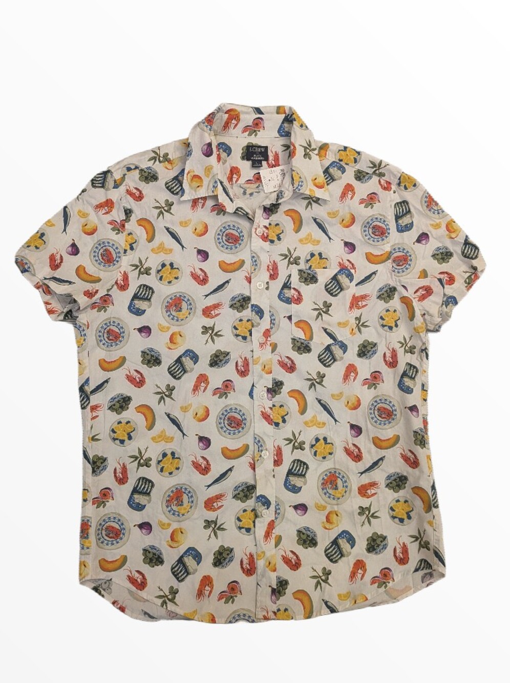 J. Crew White Short-Sleeve Button-Down with Multicolor